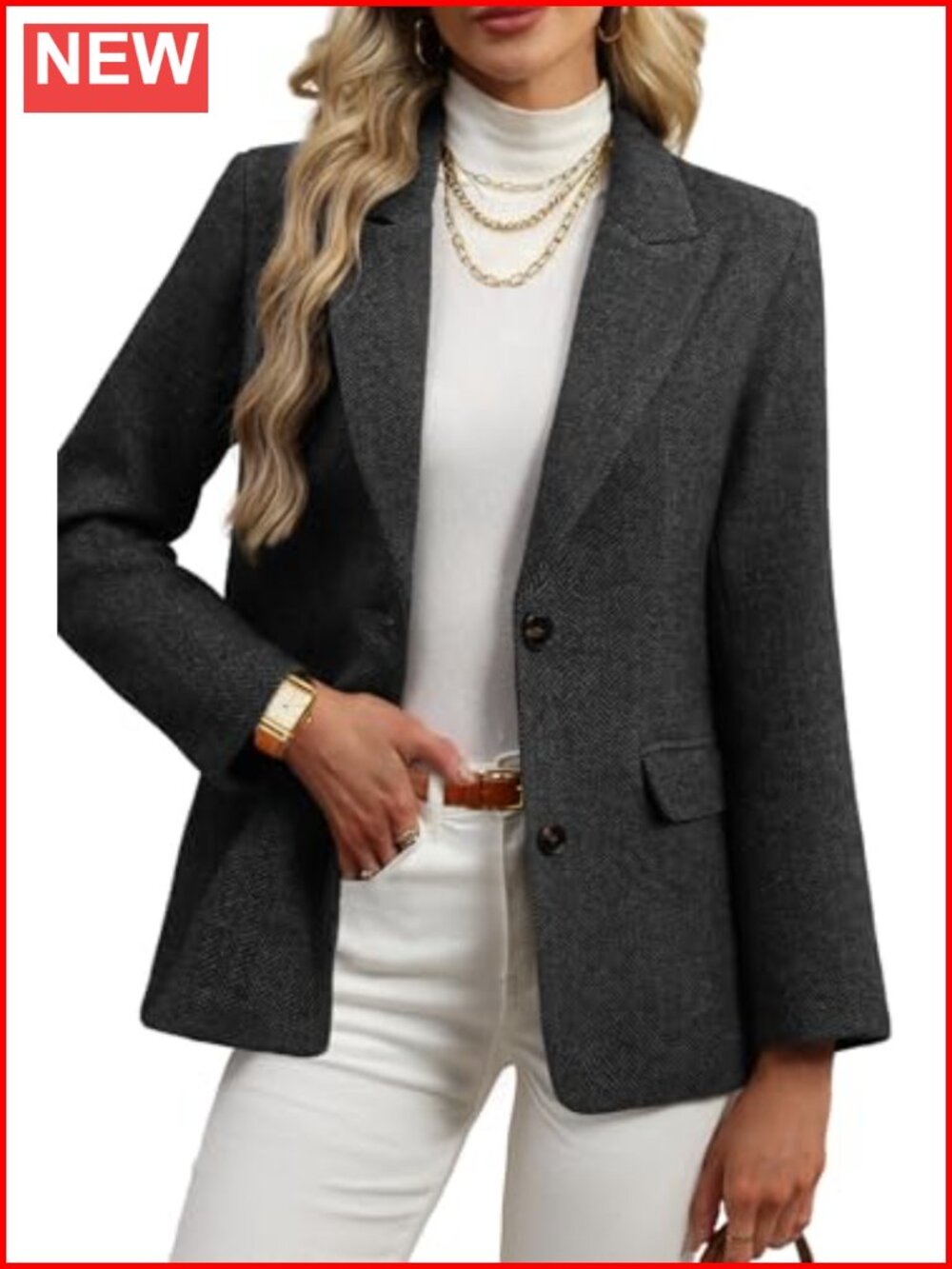 Wool Blend Tweed Herringbone Blazer Women's